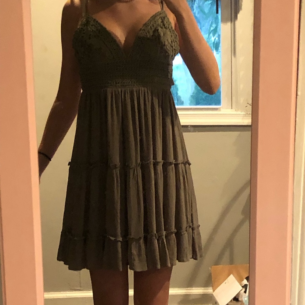 Green boho crochet flowy dress